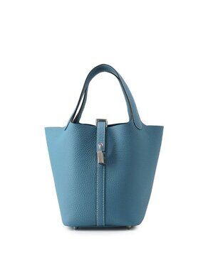 Hermes Handbag Picotin Lock PM New Blue Jean Silver Taurillon Clemence Tote
